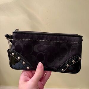 Coach Black Signature Canvas Patent Leather Trim Wristlet